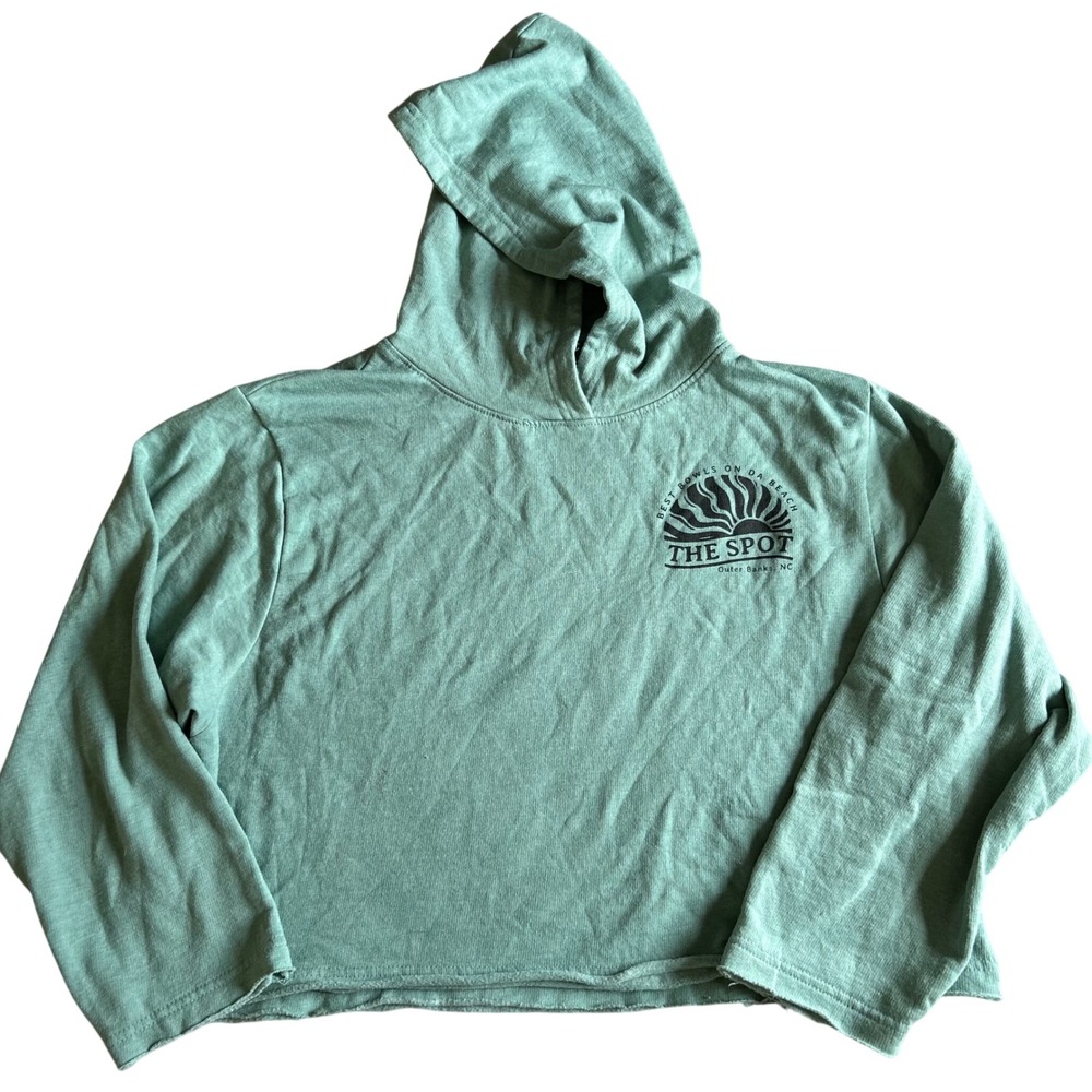 The Spot Outer Banks, NC Crop Hoodie Womens Size Small Green Sweatershirt
